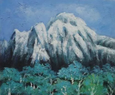 20x24 Green Forest Under Snow Mountain Oil Painting Impressionism Landscape Tree • $61