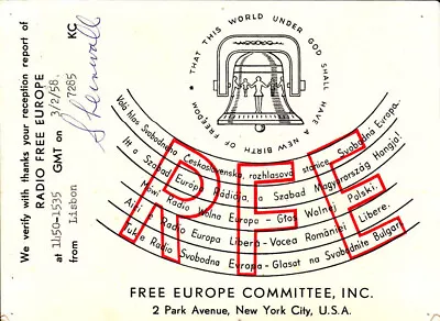 1958 QSL: Radio Free Europe Lisboa Portugal • $2