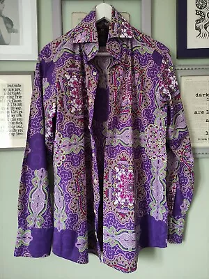 Hawes And Curtis Mens Purple Mix Paisley Style Print Shirt Size M. • £20