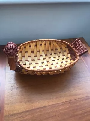 £15 • Buy Vintage RATTAN WOVEN WICKER DUCK SHAPE & WOOD BEAK Egg Basket