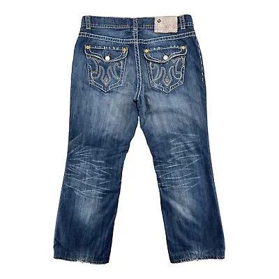 MEK DNM Men Jeans 38x31 Blue Lincoln Bootcut Button-Fly Distressed Cotton Denim • $24.99
