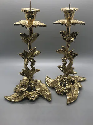 Candlesticks Bronze Vintage Candle Holder Candlesticks  Pair Holders Spike 10” • $276