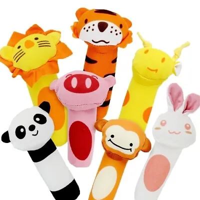 Baby Squeaker Soft Rattle Toy Plush Animal Handle Cartoon Handle Toys Soother • £3.99