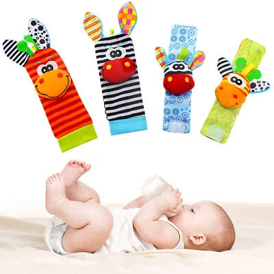 4Pcs A Set Foot Socks Wrist Rattles Baby Sensory Toys Kid Boy Girls Cute Gift UK • £6.69