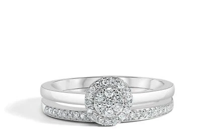£349.99 • Buy Matching Bridal Set Of Engagement And Wedding Ring -  2 White Gold Diamond Rings