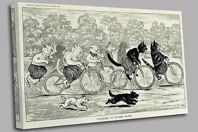 A Group Of Cats Engaged In A Cycle Race Louis Wain Canvas Wall Art • £29.99