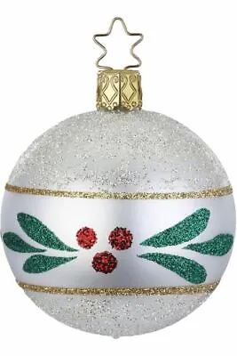 Inge-Glas 6cm Ball Mistletoe White Matte 21296T006 German Glass Christmas ORN • $29.05