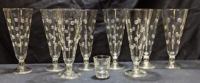 Vintage Barware Libbey Handblown With Etched Polka Dots 9pc Cocktail Set • $90