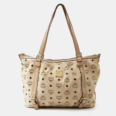 MCM Beige Visetos Coated Canvas And Leather Zipped Shoulder Bag • $154.35