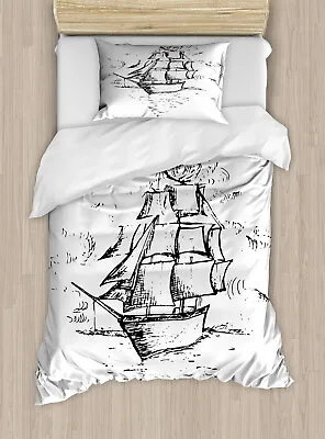 Nautical Tattoo Duvet Cover Set Sailboat Sketch • £32.99