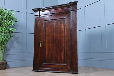 Antique Georgian Oak Inlaid Corner Wall Hanging Cupboard Cabinet Drinks C1830 • £325