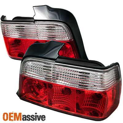 Fits 92-98 E36 3-Series 4Dr Sedan 318i 328i M3 Red Clear Tail Lights Lamps Pair • $69.99
