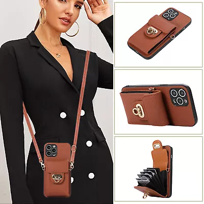 For Various Phone Leather Wallet Case Holder Cover +Crossbody Strap Hot Card Bag • $10.58