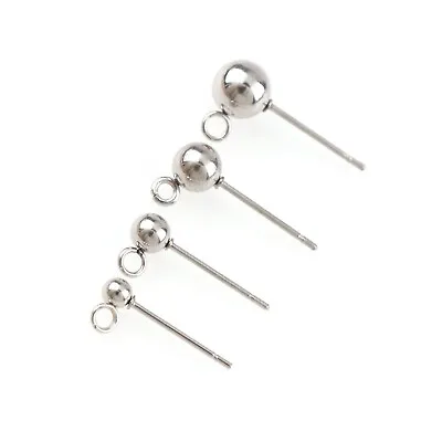 20 Stainless Steel Ball Post Earring Ear Stud With Loop & Stopper Dangle Earring • £2.90