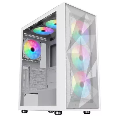 CIT Phantom XL Full ATX Gaming PC Case White Tower 6 X RGB Fans Glass Panel EATX • £67.90