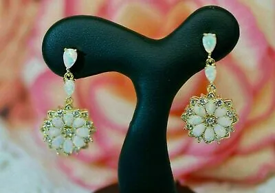 3Ct Pear Cut Fire Opal Diamond Vintage Drop Dangle Earrings 14k Yellow Gold Over • $46.80