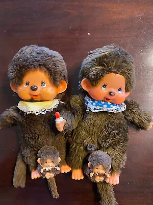 Vintage Monchhichi Brown Monkey Plush Sucking Thumb Sekiguchi  2 Adult /2 Baby • $60