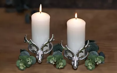 Christmas Stag Candle Holders 2pc Set Tealight Decoration Silver Home Xmas Decor • £10.99