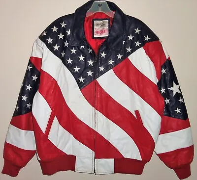 VINTAGE 00's MICHAEL HOBAN USA FLAG PATRIOTIC 9/11 WHEREMI LEATHER JACKET L • $169.99