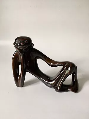 Vintage Ceramic Reclining Monkey Figurine Unbranded 4.5x5.5” MCM Gift Sculpture • $19