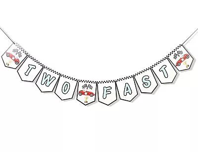 Two Fast Banner - Race Car Themed Banner Baby Boy 2nd Birthday Banner Party D... • $12.25