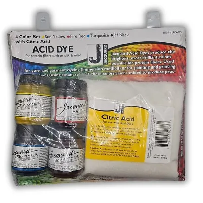 Jacquard Acid Dye Set 4 Colours Plus Citric Acid Yellow Turquoise Red Black • £24.95