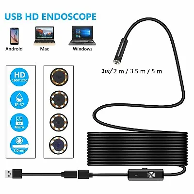 £10.99 • Buy 7mm USB Endoscope Borescope Inspection Tube HD Camera For Android Mobile PC Mac