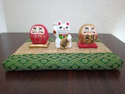 Good Luck Dharma Lucky Cat Maneki-neko Mini Tatami Figure Ornament  From Japan • £27.04