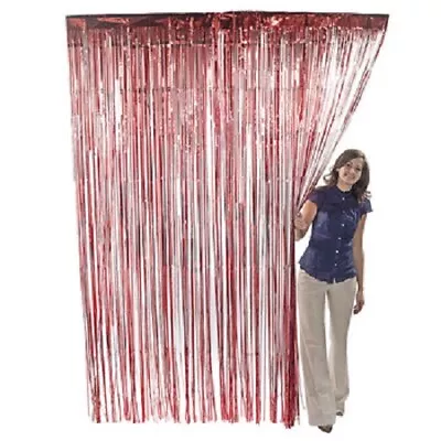 Red Metallic Fringe Door Curtain Party Decor 3' X 8' • $7.99