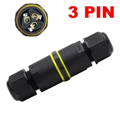 1-12x IP68 Waterproof Wire Connector Electrical Cable 2/3Pin Outdoor Plug Socket • £3.98