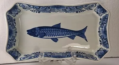 Vintage Blue Delft Pottery Fish Serving Plate Platter Bowl Dish • $35
