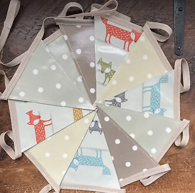 Handmade Oilcloth Bunting Home & Garden Foxes - 3 Meters Double Sided • £17.70