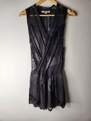 Maurie & Eve Playsuit Womens Size 6 Black Sheer Top Sleeveless Side Zip • $19.27