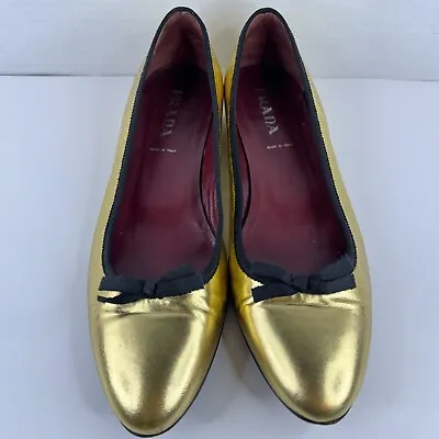 Vintage Prada Gold Ballet Flats Women Size 37 • $100