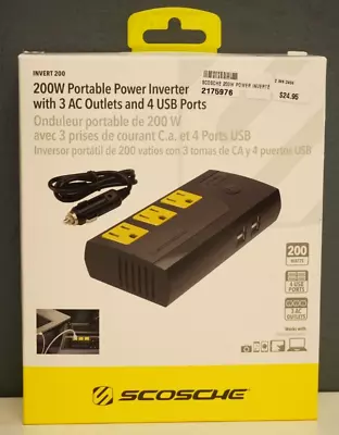 Scosche 200W Portable Inverter W/3 AC Outlets & USB Ports (PI200PS) • $24.95