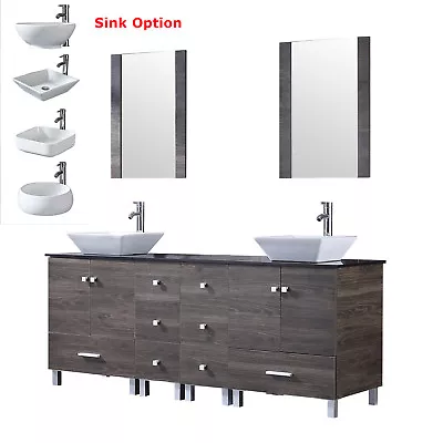 72  Bathroom Vanity Double Sink Cabinet Ceramic Sink Combo W/Mirror Freestanding • $939.99