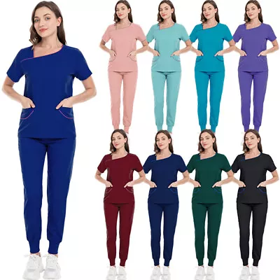 Stretch Jogger Scrub Set Women Top Pants Nurse Medical Hospital Uniform Workwear • $16.89