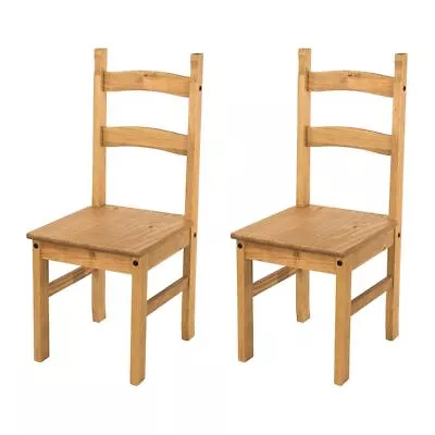 Pair Of Dining Chairs Solid Pine Waxed Wooden Dining Room Furniture Farmhouse • £64.99