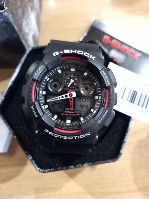 Casio Men's G-Shock Watch GA-100-1A4ER Black Red Digital Analogue Resin BNIB BNW • £59.95