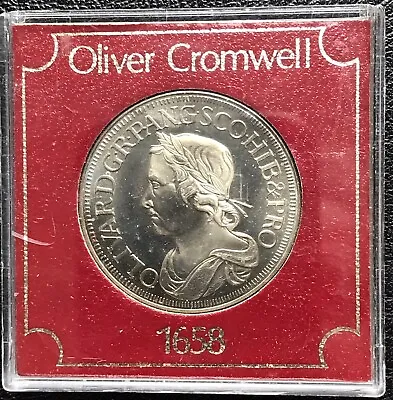 Oliver Cromwell 1658 Base Metal Pattern Crown-size Coin ~ Cased • £19.99