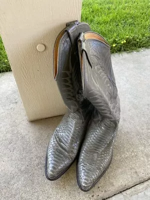 Vintage Gray Nocona Snakeskin Cowboy Boots Mens Size Style 2406C - 9 1/2D • $90