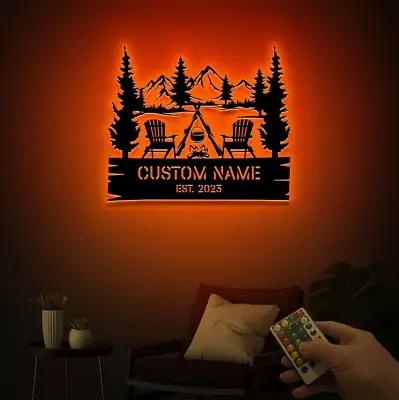 Custom Campsite Metal Sign With Led Light Mountain View Cabin Sign Home Decor • $65.99