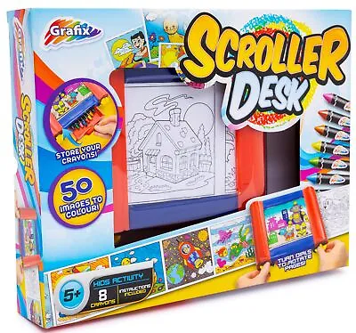 Magic Sketcher Desk 50 Images To Colour Paper Scroll 8 X Crayons Sketch Drawing • £6.99