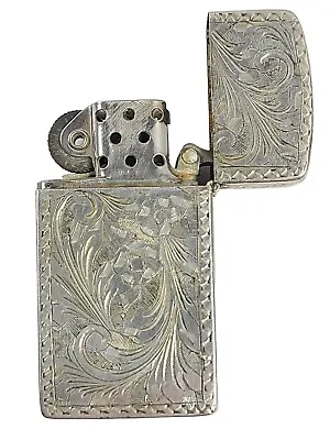 Vintage 800 Silver Petrol Lighter W/ Zippo Insert 2517191 Floral Engraving • $85