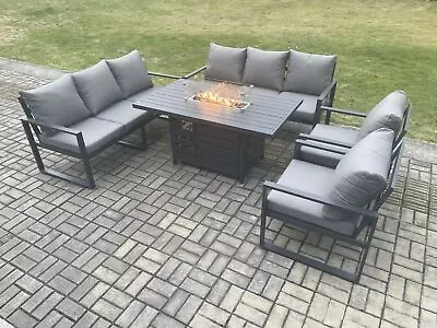 Fimous Aluminium 8 Seater Outdoor Garden Furniture Gas Fire Pit Dining Table Set • £1059