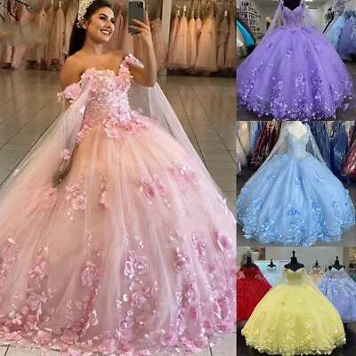 Off Shoulder Quinceanera Dresses 3D Flower Ball Gown Pageant Party Sweet 15 Gown • $151.73