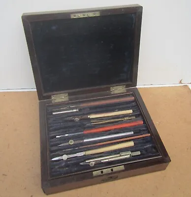 Old Rosewood Box With Compass & Draughtsman Tools • £9.99