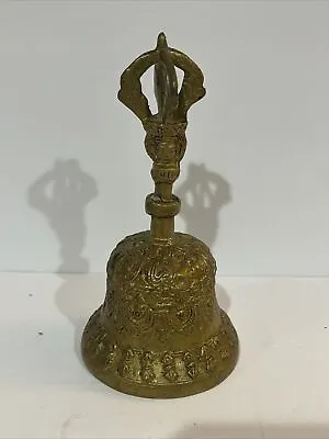 Vintage BRASS PRAYER BELL Tibetan Buddhist Prayer Meditation Bell Ornate India • $48.75