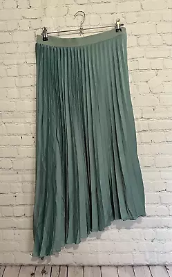 Zara Women's Skirt Size XL Turquoise Blue Green Pleated Asymmetric Hem Midi • £12.60