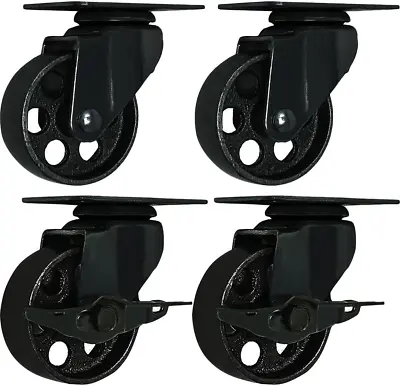 4 All Black Metal Swivel Plate Caster Wheels W/Brake Lock Heavy Duty High-Gauge  • $46.99